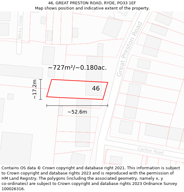 46, GREAT PRESTON ROAD, RYDE, PO33 1EF: Plot and title map