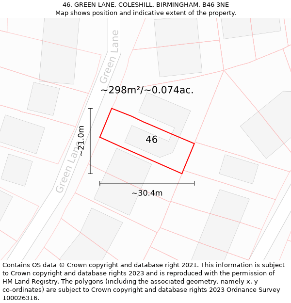 46, GREEN LANE, COLESHILL, BIRMINGHAM, B46 3NE: Plot and title map