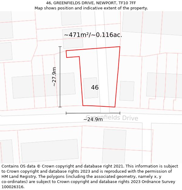 46, GREENFIELDS DRIVE, NEWPORT, TF10 7FF: Plot and title map