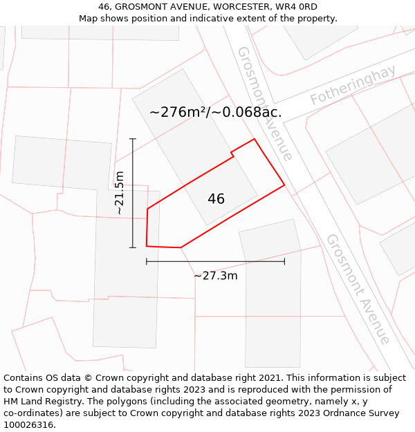 46, GROSMONT AVENUE, WORCESTER, WR4 0RD: Plot and title map