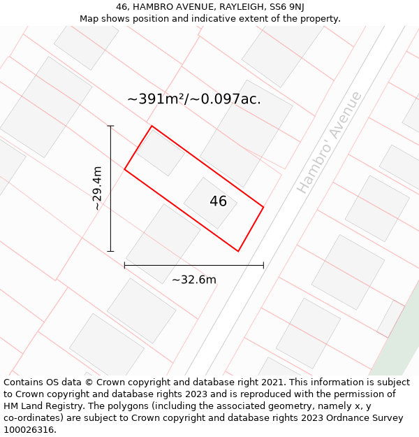 46, HAMBRO AVENUE, RAYLEIGH, SS6 9NJ: Plot and title map