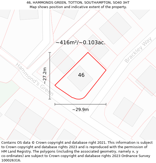 46, HAMMONDS GREEN, TOTTON, SOUTHAMPTON, SO40 3HT: Plot and title map