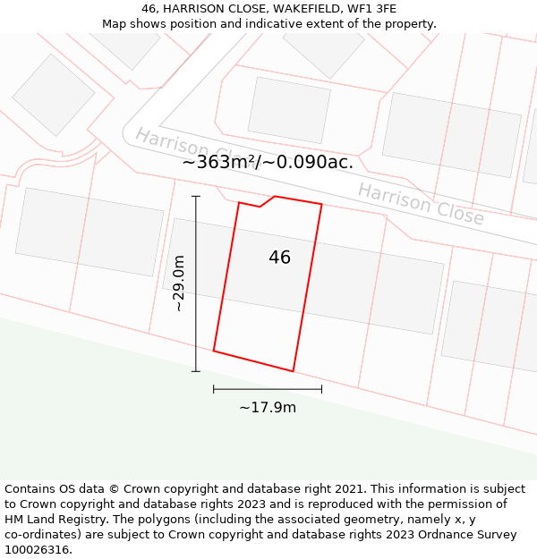 46, HARRISON CLOSE, WAKEFIELD, WF1 3FE: Plot and title map