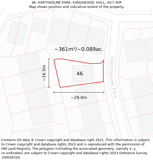 46, HARTSHOLME PARK, KINGSWOOD, HULL, HU7 3HP: Plot and title map