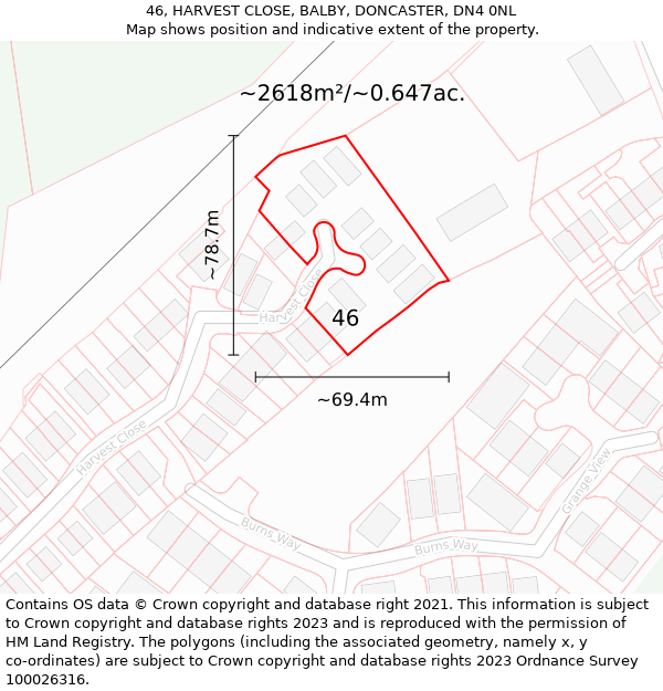 46, HARVEST CLOSE, BALBY, DONCASTER, DN4 0NL: Plot and title map