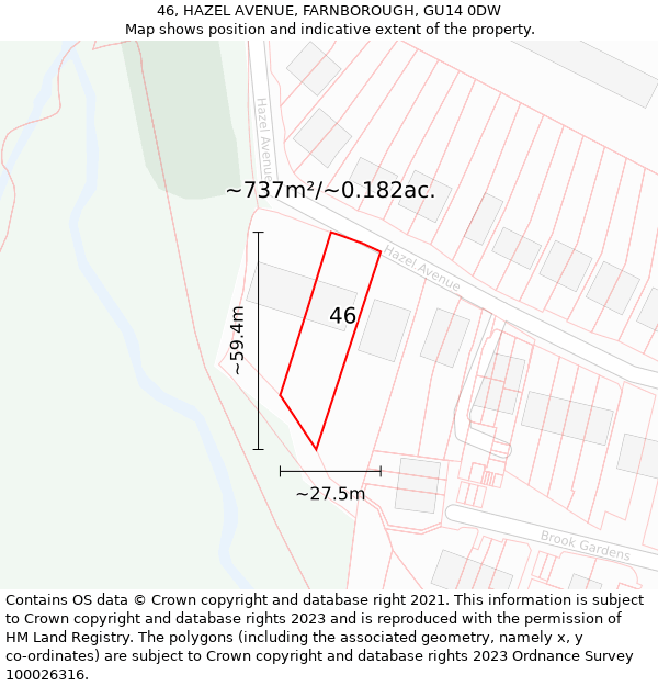 46, HAZEL AVENUE, FARNBOROUGH, GU14 0DW: Plot and title map