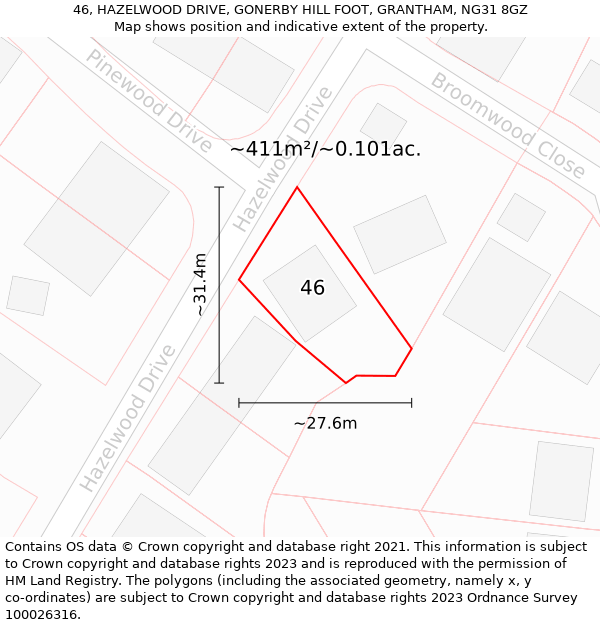 46, HAZELWOOD DRIVE, GONERBY HILL FOOT, GRANTHAM, NG31 8GZ: Plot and title map