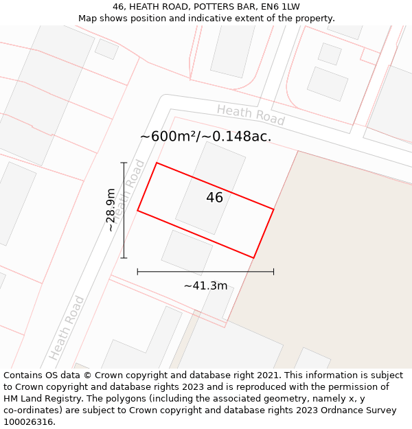 46, HEATH ROAD, POTTERS BAR, EN6 1LW: Plot and title map