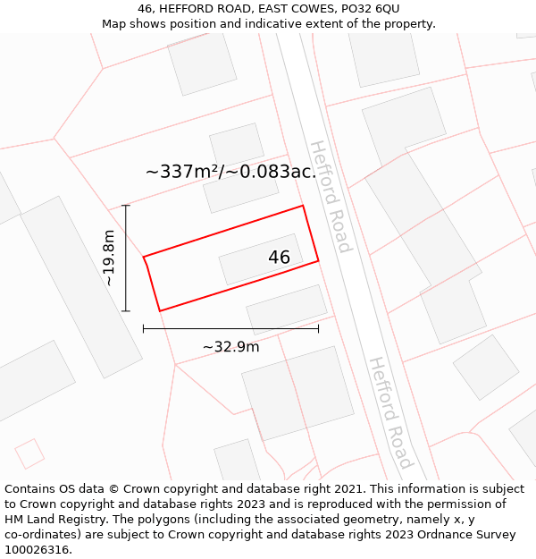 46, HEFFORD ROAD, EAST COWES, PO32 6QU: Plot and title map