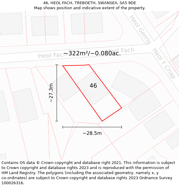 46, HEOL FACH, TREBOETH, SWANSEA, SA5 9DE: Plot and title map