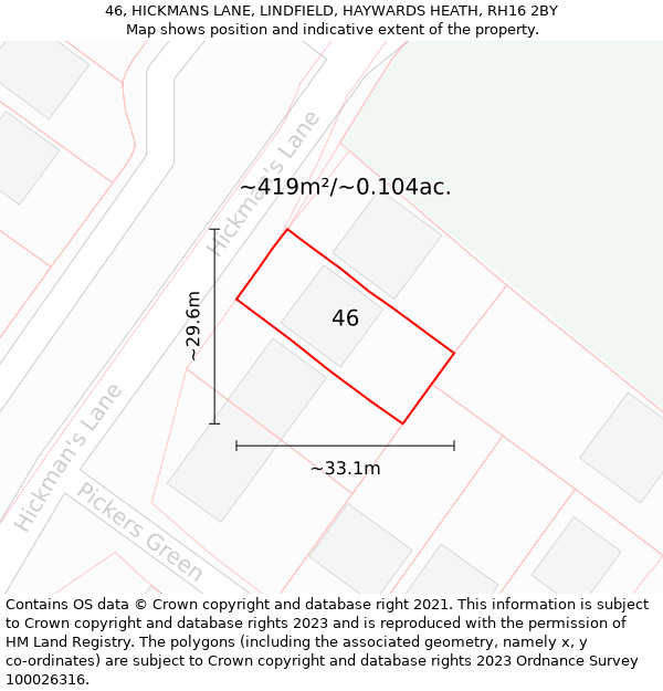 46, HICKMANS LANE, LINDFIELD, HAYWARDS HEATH, RH16 2BY: Plot and title map