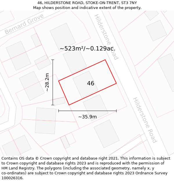 46, HILDERSTONE ROAD, STOKE-ON-TRENT, ST3 7NY: Plot and title map