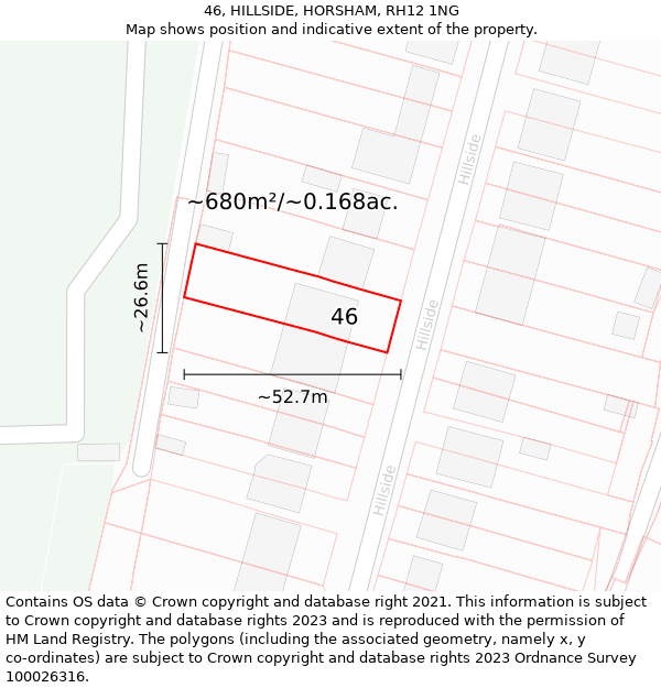 46, HILLSIDE, HORSHAM, RH12 1NG: Plot and title map