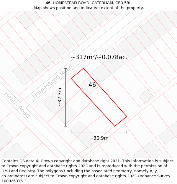 46, HOMESTEAD ROAD, CATERHAM, CR3 5RL: Plot and title map