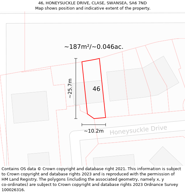 46, HONEYSUCKLE DRIVE, CLASE, SWANSEA, SA6 7ND: Plot and title map