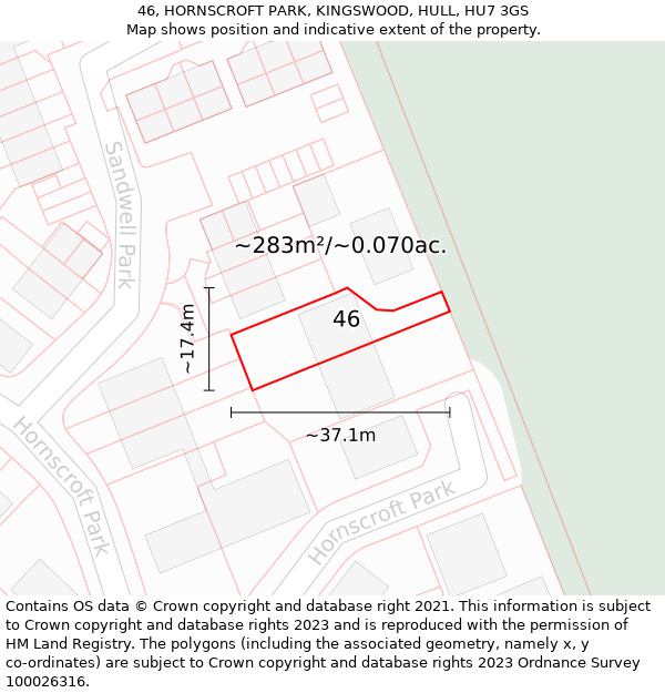 46, HORNSCROFT PARK, KINGSWOOD, HULL, HU7 3GS: Plot and title map