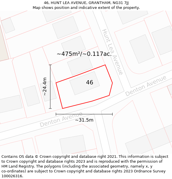 46, HUNT LEA AVENUE, GRANTHAM, NG31 7JJ: Plot and title map