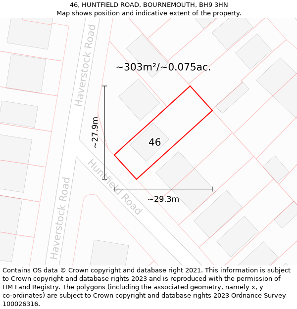 46, HUNTFIELD ROAD, BOURNEMOUTH, BH9 3HN: Plot and title map