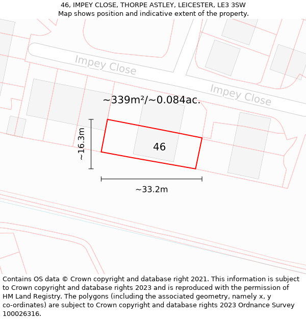 46, IMPEY CLOSE, THORPE ASTLEY, LEICESTER, LE3 3SW: Plot and title map