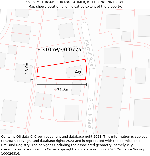 46, ISEMILL ROAD, BURTON LATIMER, KETTERING, NN15 5XU: Plot and title map