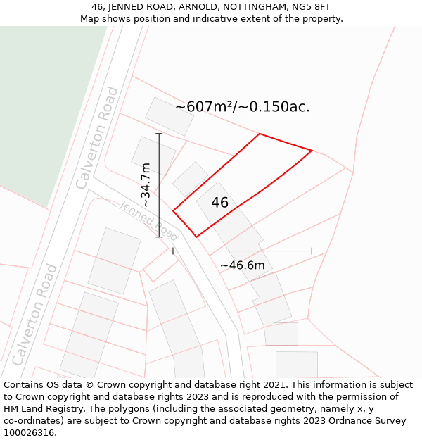 46, JENNED ROAD, ARNOLD, NOTTINGHAM, NG5 8FT: Plot and title map