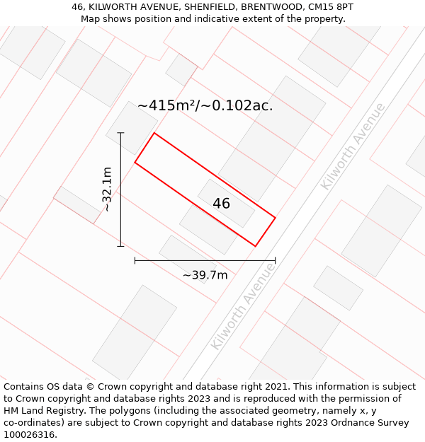 46, KILWORTH AVENUE, SHENFIELD, BRENTWOOD, CM15 8PT: Plot and title map
