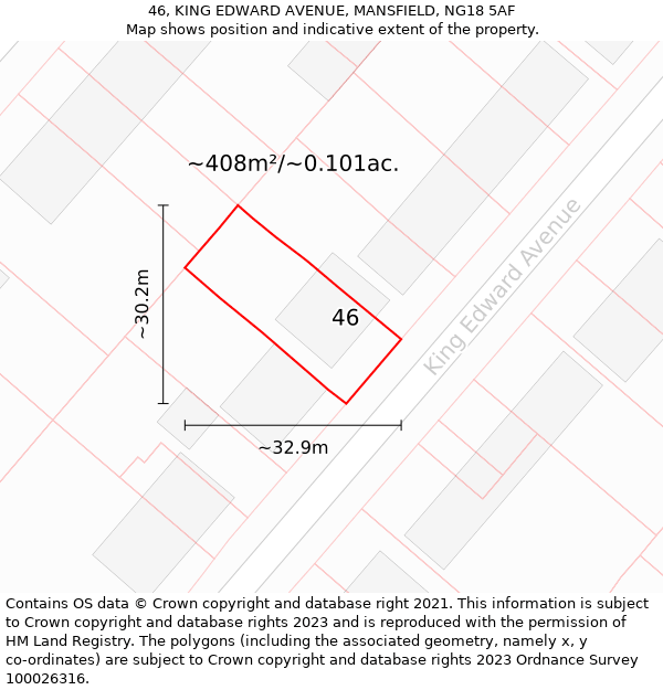 46, KING EDWARD AVENUE, MANSFIELD, NG18 5AF: Plot and title map