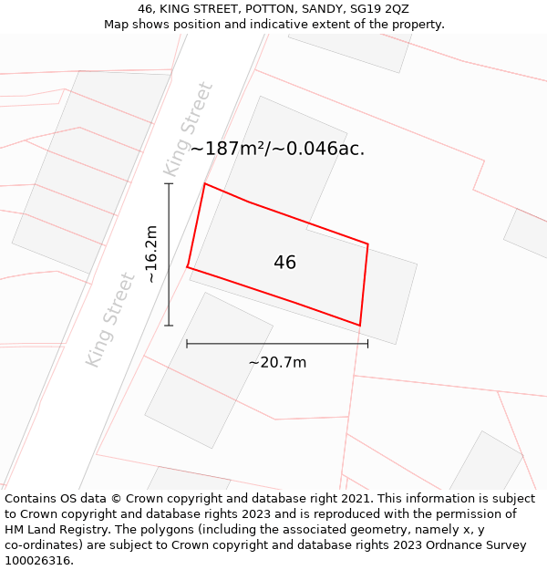 46, KING STREET, POTTON, SANDY, SG19 2QZ: Plot and title map