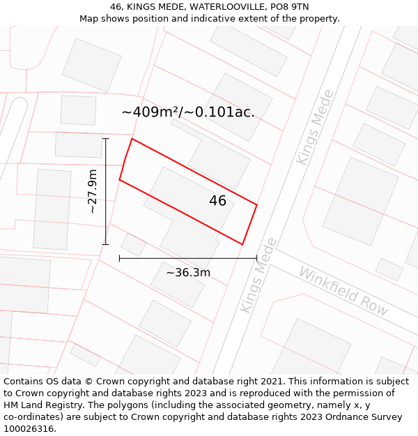 46, KINGS MEDE, WATERLOOVILLE, PO8 9TN: Plot and title map