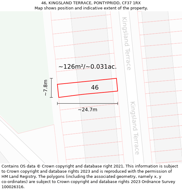 46, KINGSLAND TERRACE, PONTYPRIDD, CF37 1RX: Plot and title map