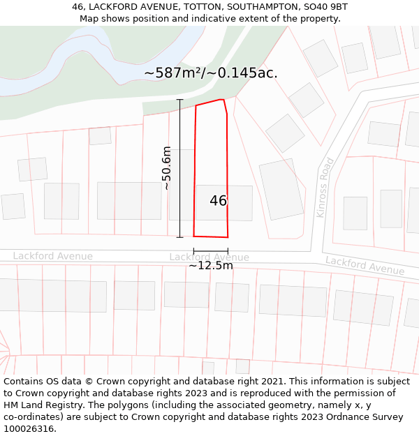 46, LACKFORD AVENUE, TOTTON, SOUTHAMPTON, SO40 9BT: Plot and title map