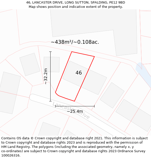 46, LANCASTER DRIVE, LONG SUTTON, SPALDING, PE12 9BD: Plot and title map