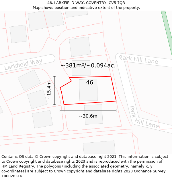 46, LARKFIELD WAY, COVENTRY, CV5 7QB: Plot and title map