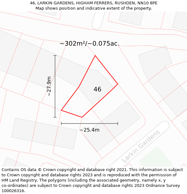 46, LARKIN GARDENS, HIGHAM FERRERS, RUSHDEN, NN10 8PE: Plot and title map