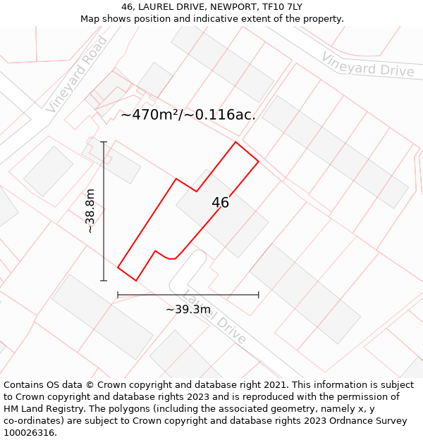 46, LAUREL DRIVE, NEWPORT, TF10 7LY: Plot and title map