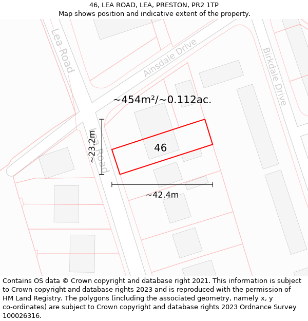 46, LEA ROAD, LEA, PRESTON, PR2 1TP: Plot and title map