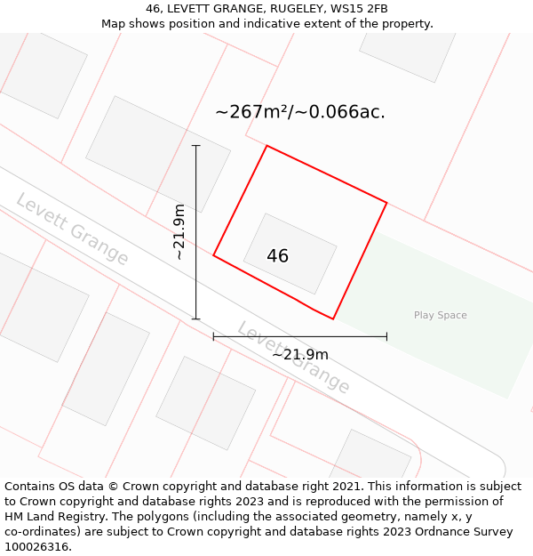 46, LEVETT GRANGE, RUGELEY, WS15 2FB: Plot and title map