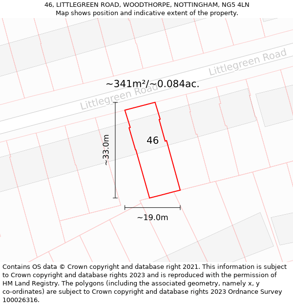 46, LITTLEGREEN ROAD, WOODTHORPE, NOTTINGHAM, NG5 4LN: Plot and title map