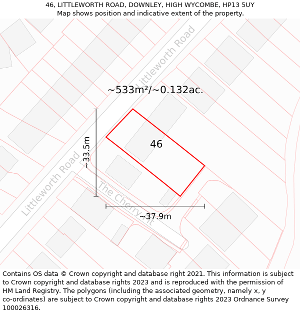 46, LITTLEWORTH ROAD, DOWNLEY, HIGH WYCOMBE, HP13 5UY: Plot and title map