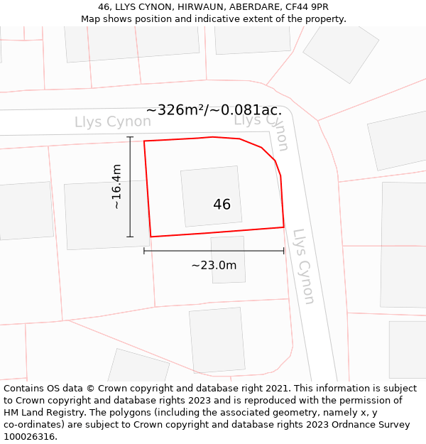 46, LLYS CYNON, HIRWAUN, ABERDARE, CF44 9PR: Plot and title map