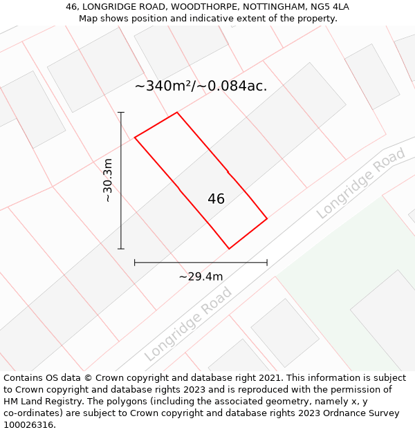 46, LONGRIDGE ROAD, WOODTHORPE, NOTTINGHAM, NG5 4LA: Plot and title map