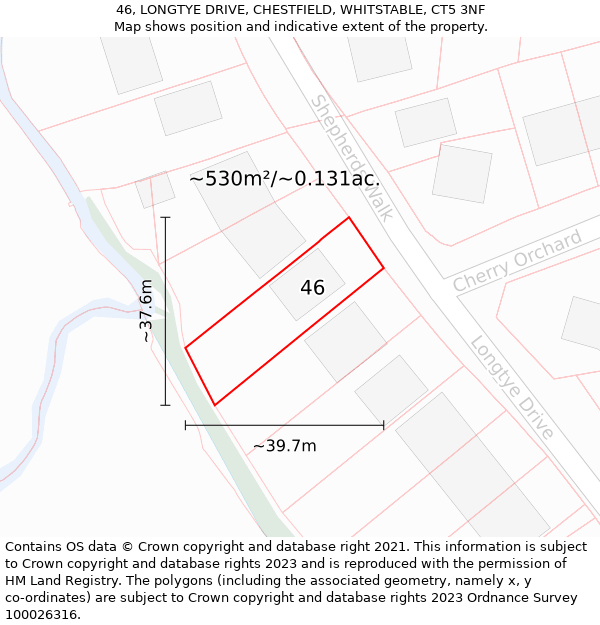 46, LONGTYE DRIVE, CHESTFIELD, WHITSTABLE, CT5 3NF: Plot and title map