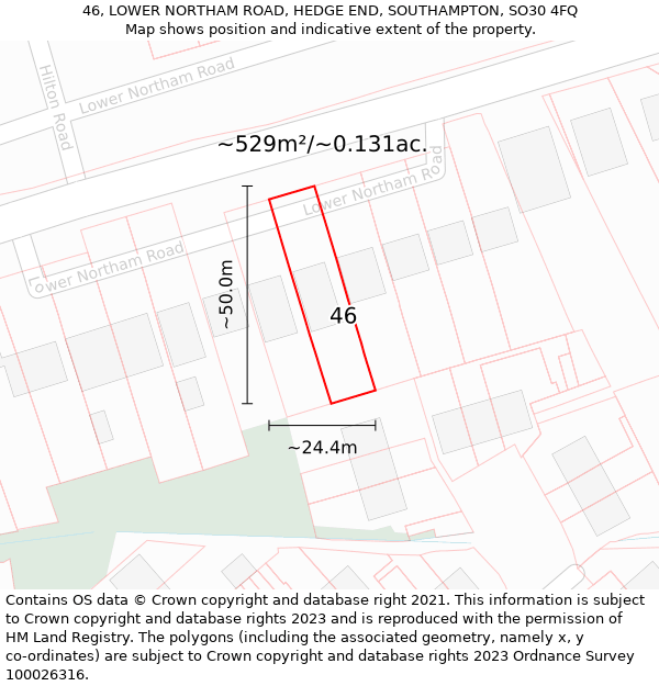 46, LOWER NORTHAM ROAD, HEDGE END, SOUTHAMPTON, SO30 4FQ: Plot and title map