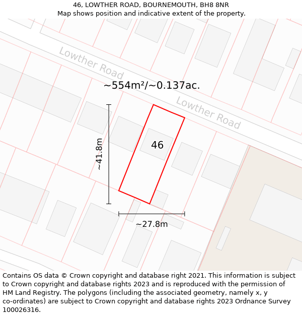 46, LOWTHER ROAD, BOURNEMOUTH, BH8 8NR: Plot and title map