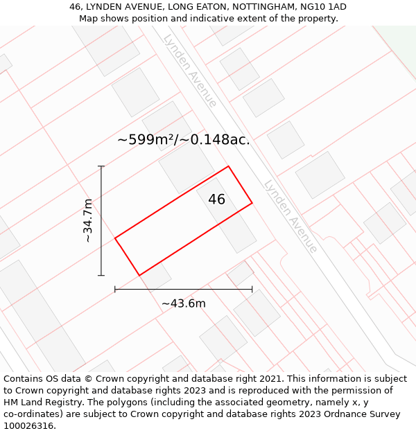 46, LYNDEN AVENUE, LONG EATON, NOTTINGHAM, NG10 1AD: Plot and title map