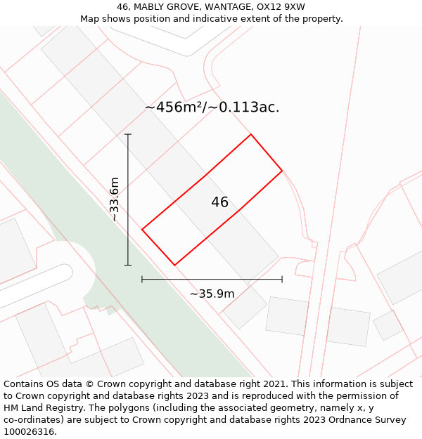 46, MABLY GROVE, WANTAGE, OX12 9XW: Plot and title map