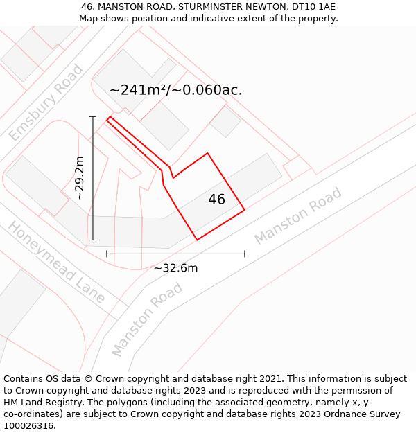 46, MANSTON ROAD, STURMINSTER NEWTON, DT10 1AE: Plot and title map