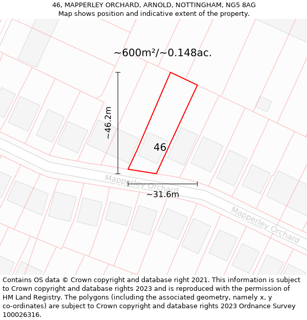 46, MAPPERLEY ORCHARD, ARNOLD, NOTTINGHAM, NG5 8AG: Plot and title map