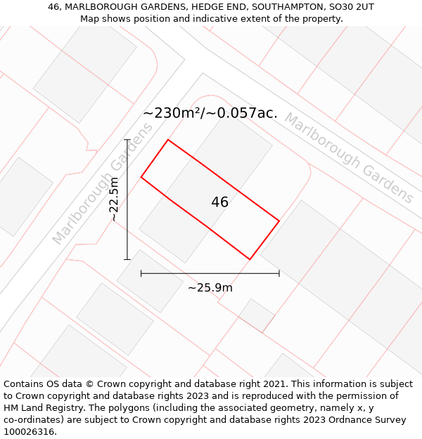 46, MARLBOROUGH GARDENS, HEDGE END, SOUTHAMPTON, SO30 2UT: Plot and title map