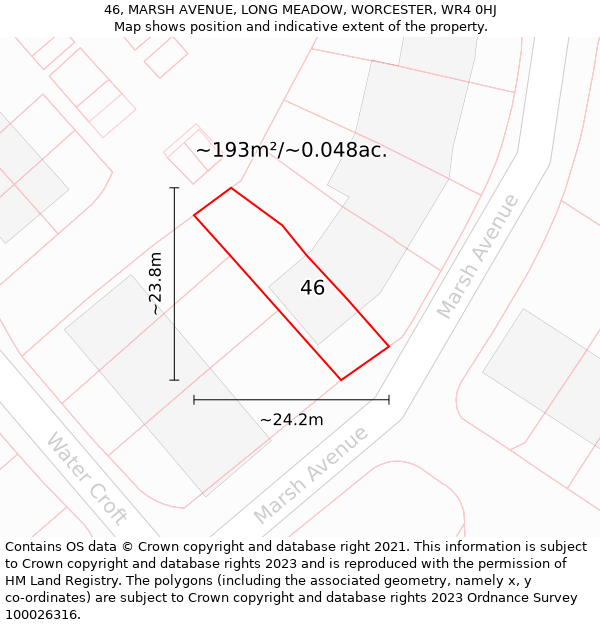 46, MARSH AVENUE, LONG MEADOW, WORCESTER, WR4 0HJ: Plot and title map
